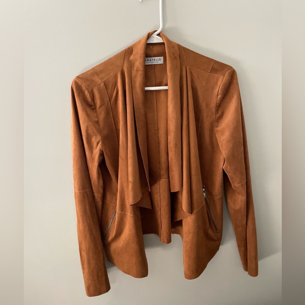 Bagatelle Faux-Suede Drape-Front Jacket, NWOT